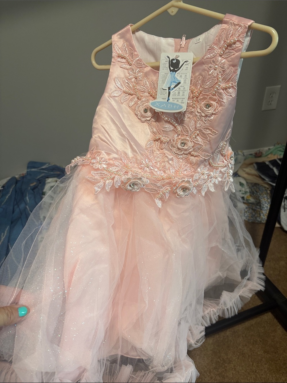 Girls' Embroidered Pink Tulle Party Dress